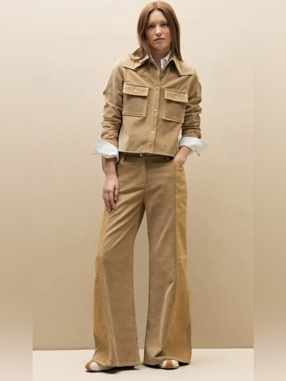 NWT TWP Two-Tone Wide-Leg Corduroy Pants in Camel size 6